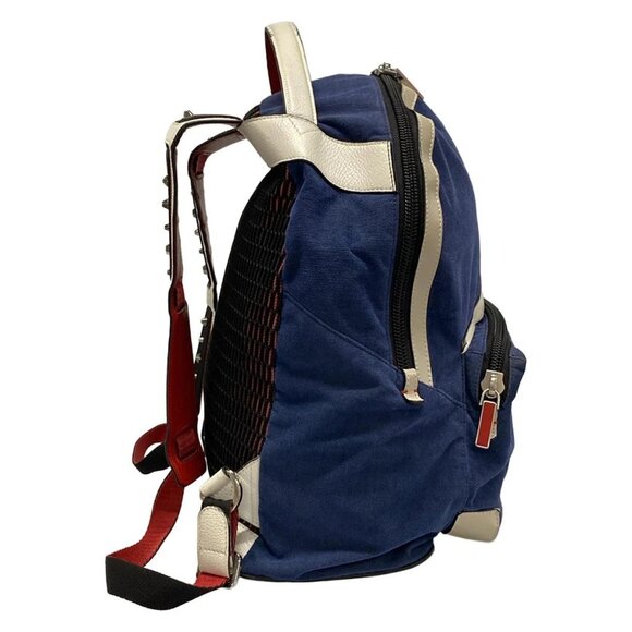 Auth CHRISTIAN LOUBOUTIN Buckle Ruby Navy Cream Red Velour Leather Backpack - Picture 2 of 16